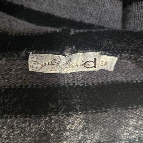 Y2K Striped Hooded Skinny Sweater Size S Emo Grunge Gray Black Long Henley - Picture 8 of 9